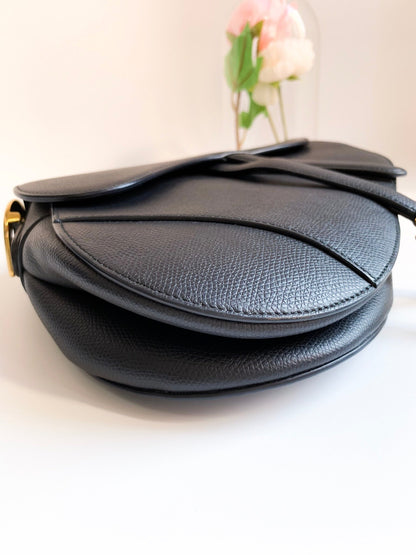 Dior Saddle Medium Black Grained Calfskin GHW
