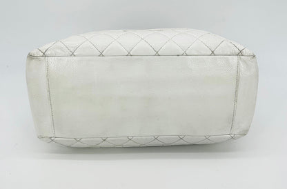 Chanel Quilted White Caviar Grand Shopper Tote