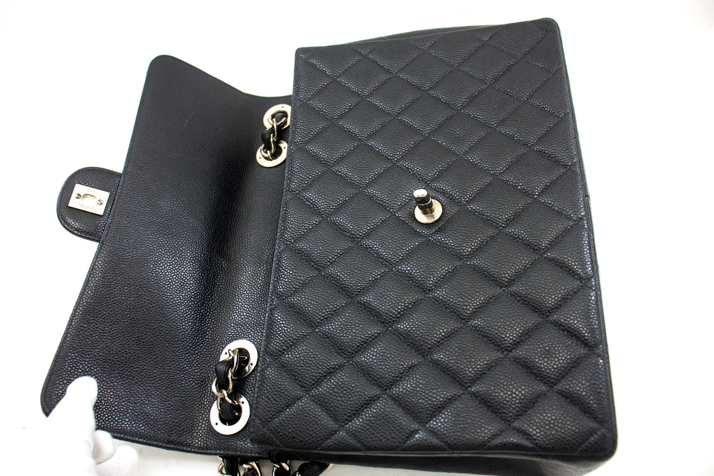 CHANEL Classic Large 11" Chain Shoulder Bag Black Grained Calfskin h58