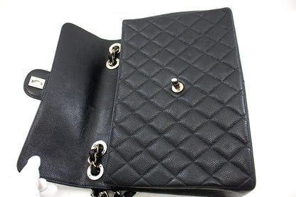 CHANEL Classic Large 11" Chain Shoulder Bag Black Grained Calfskin h58
