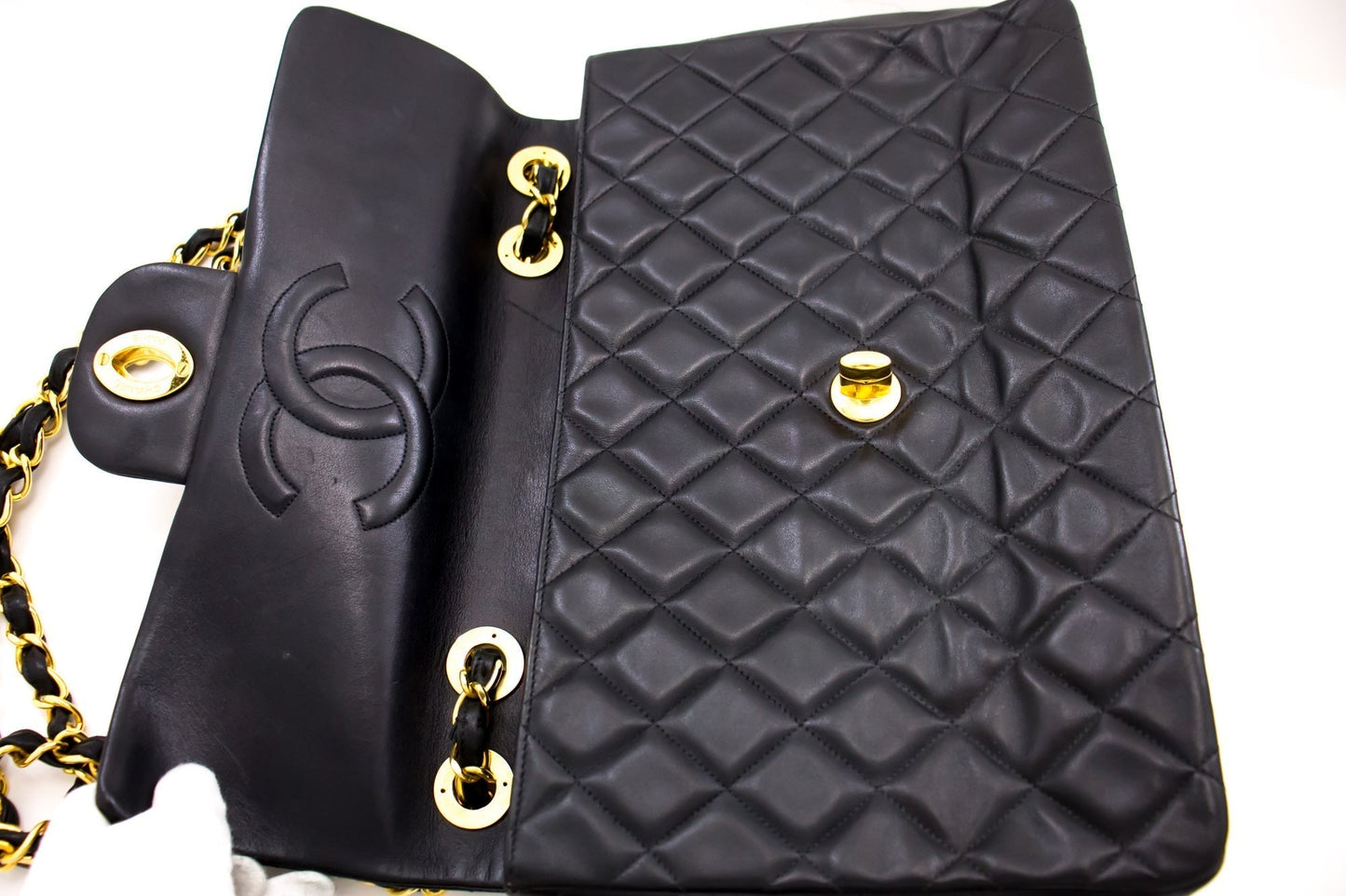 CHANEL Jumbo 13" Maxi 2.55 Flap Chain Shoulder Bag Black Lambskin d68