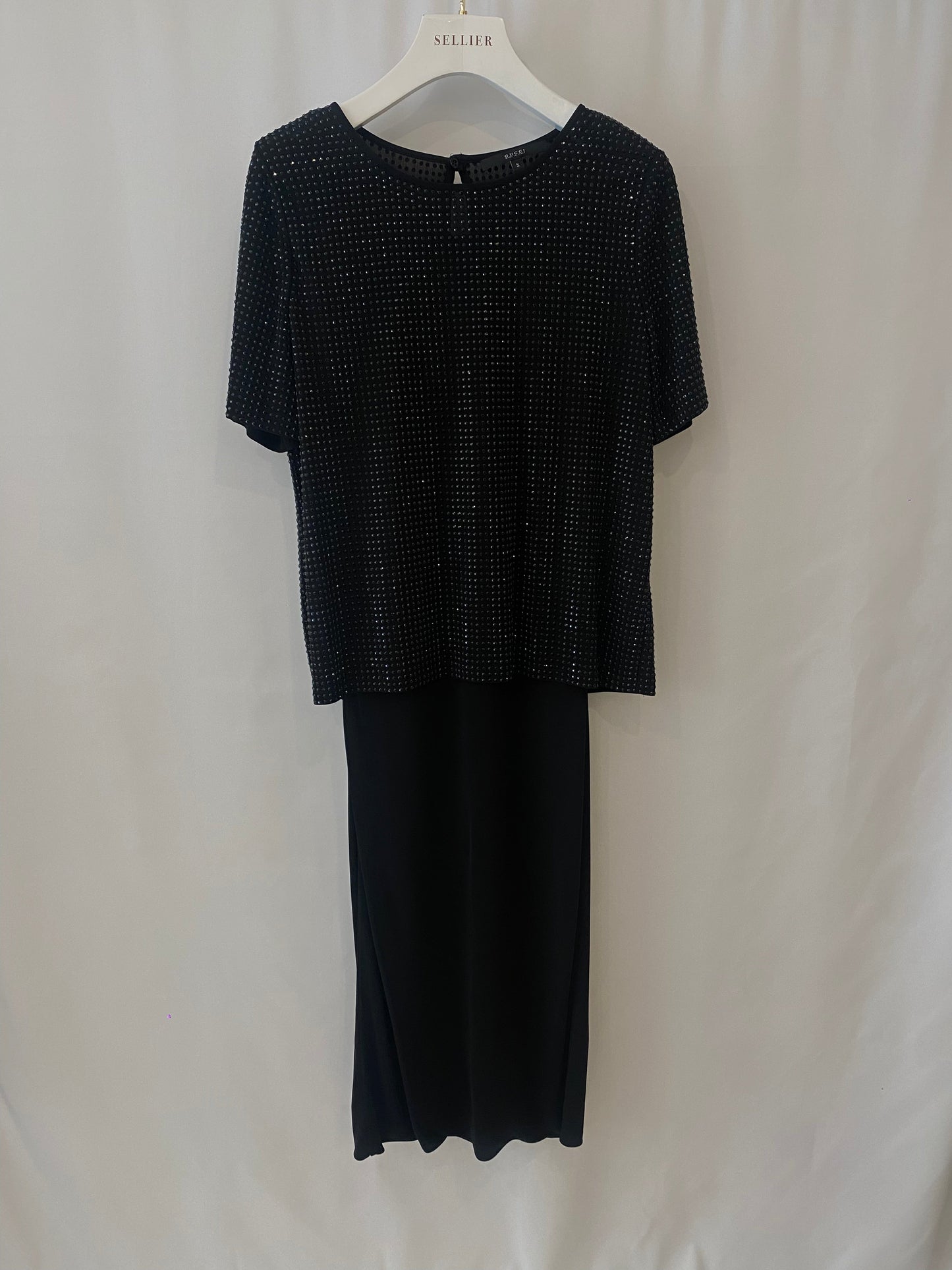 Gucci Black Embellished Short-Sleeved Long Dress Size S (UK 8)