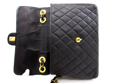CHANEL Jumbo Caviar 11" Large Chain Shoulder Bag Flap Black Quilt e23