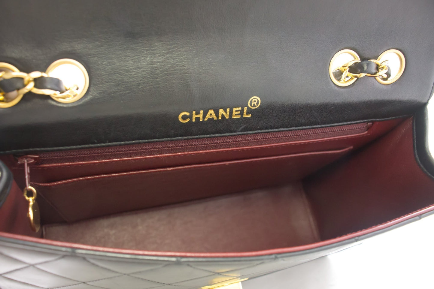 CHANEL Vintage Classic Chain Shoulder Bag Black Quilted Flap Lamb i93