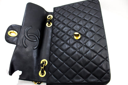 CHANEL Classic Maxi 13" 2.55 Flap Chain Shoulder Bag Black Lamb h22