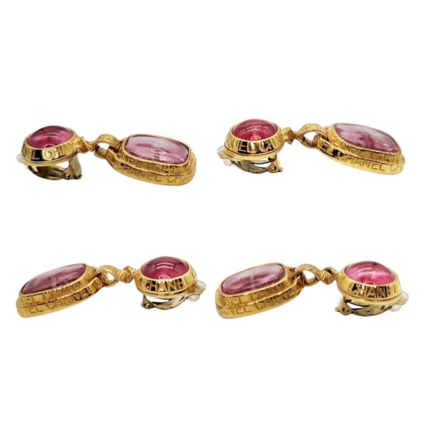 Chanel Vintage Gold-tone & Pink Gripoix 96 P Clip On Dangle Earrings