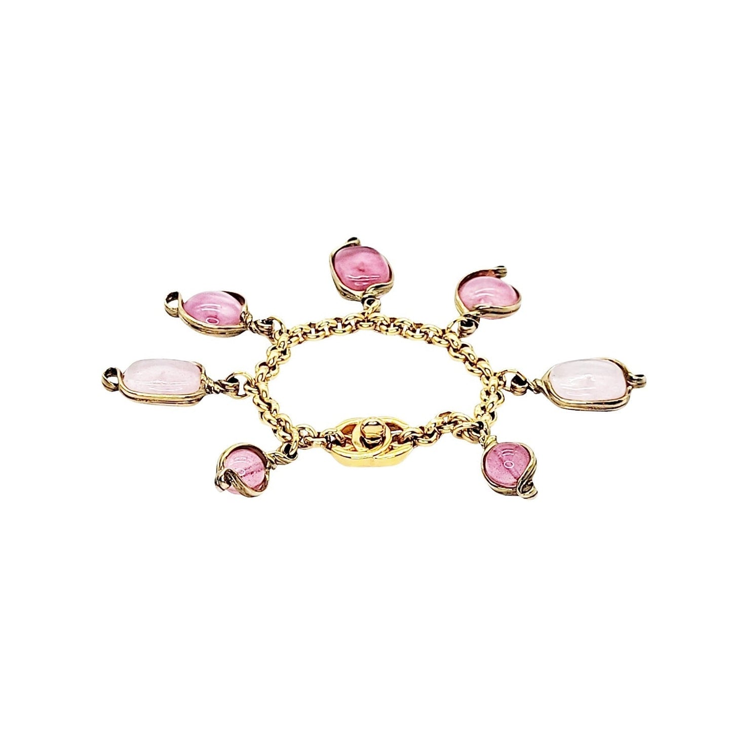 Chanel Vintage Gold-tone & Pink Gripoix 96P Charm Bracelet