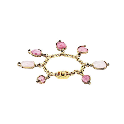Chanel Vintage Gold-tone & Pink Gripoix 96P Charm Bracelet