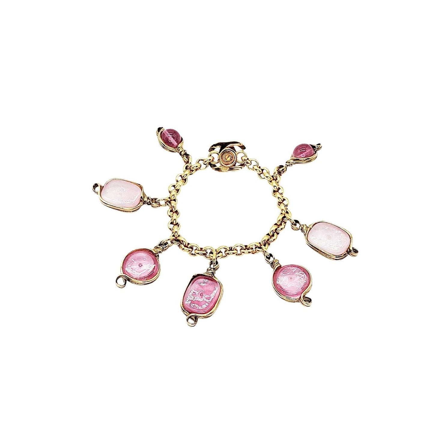 Chanel Vintage Gold-tone & Pink Gripoix 96P Charm Bracelet
