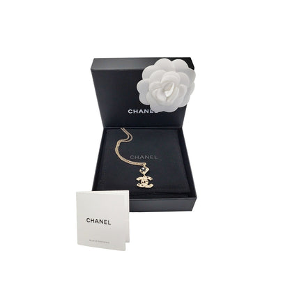 Chanel CC Logo Flower Black Bead Faux Pearl Necklace