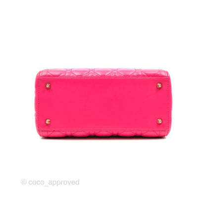 Christian Dior Lady Dior Medium Fuschia Pink Lambskin Gold Hardware