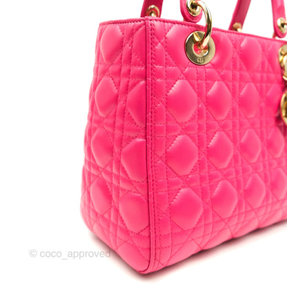 Christian Dior Lady Dior Medium Fuschia Pink Lambskin Gold Hardware