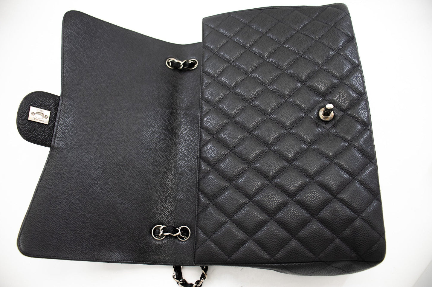CHANEL Caviar Grained Calfskin Flap Chain Shoulder Bag Black 13" i90