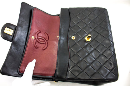 CHANEL 2.55 Double Flap Square Chain Shoulder Bag Black Lambskin i14