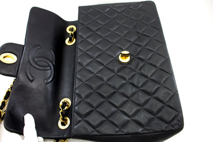 CHANEL Jumbo 13" 2.55 Flap Chain Shoulder Bag Black Lambskin Large g83