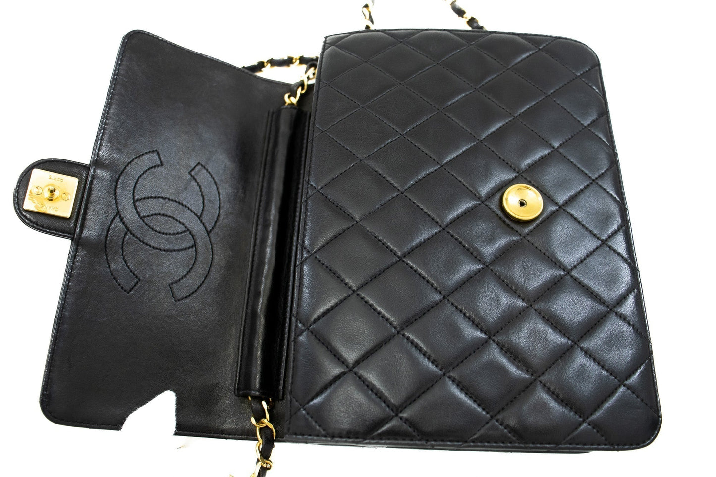 CHANEL Small Chain Shoulder Bag Clutch Black Quilted Flap Lambskin j85