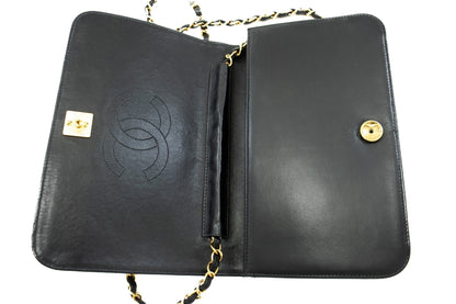 CHANEL Full Flap Chain Shoulder Bag Clutch Black Quilted Lambskin j59