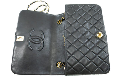 CHANEL Full Flap Chain Shoulder Bag Black Quilted Lambskin Leather j95