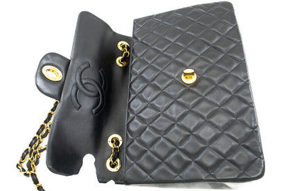 CHANEL Classic Large 13" Flap Chain Shoulder Bag Black Lambskin j82