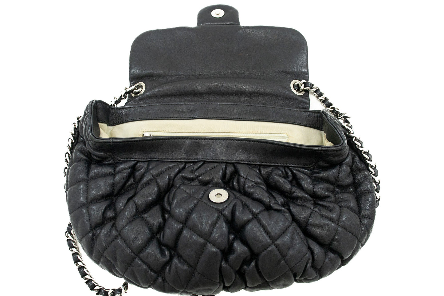 CHANEL Chain Around Shoulder Bag Crossbody Black Calfskin Leather j91