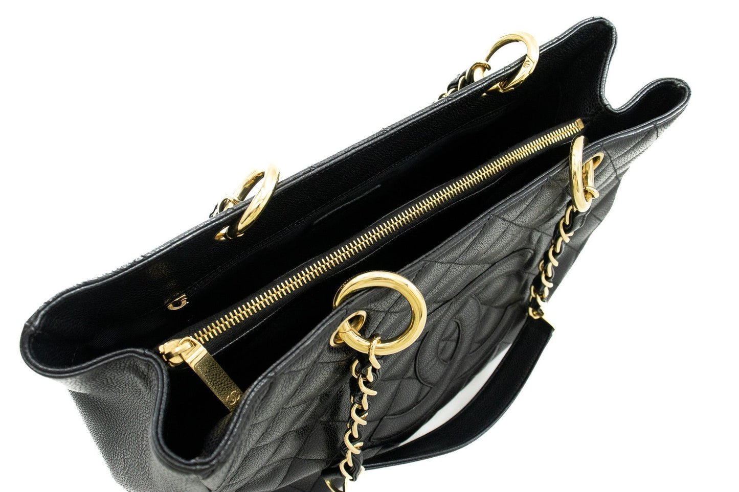 CHANEL Caviar GST 13" Grand Shopping Tote Chain Shoulder Bag Black j25