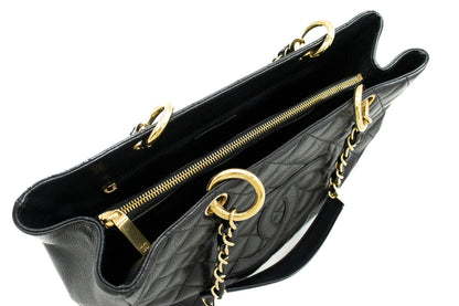 CHANEL Caviar GST 13" Grand Shopping Tote Chain Shoulder Bag Black j25