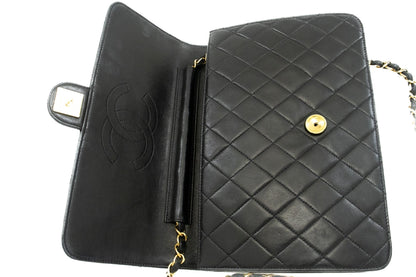 CHANEL Chain Shoulder Bag Clutch Black Quilted Flap Lambskin Purse k13