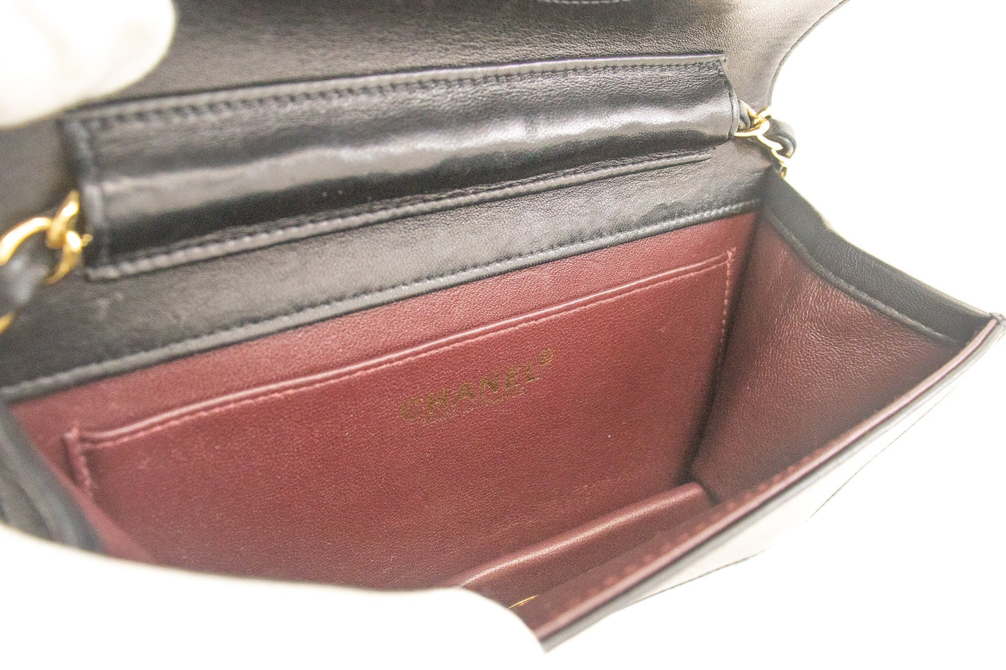 CHANEL Full Flap Chain Shoulder Bag Clutch Black Quilted Lambskin j67