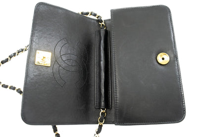 CHANEL Full Flap Chain Shoulder Bag Clutch Black Quilted Lambskin j67