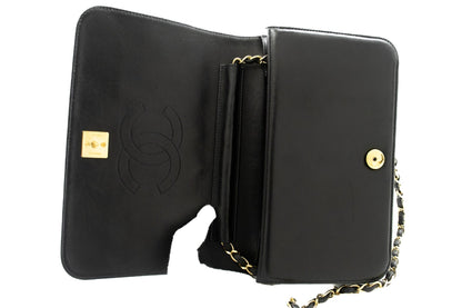 CHANEL Full Flap Chain Shoulder Bag Clutch Black Quilted Lambskin k19