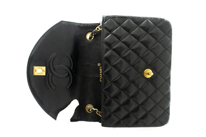 CHANEL Half Moon Chain Shoulder Bag Crossbody Black Quilted Flap k22