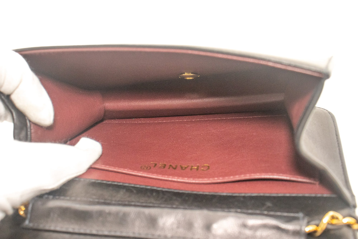 CHANEL Full Flap Chain Shoulder Bag Clutch Black Quilted Lambskin k09