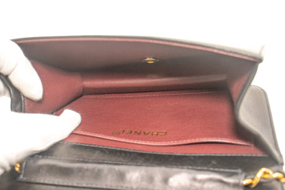 CHANEL Full Flap Chain Shoulder Bag Clutch Black Quilted Lambskin k09