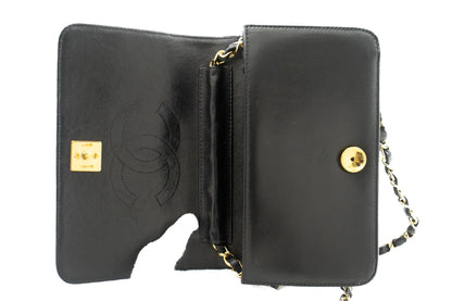 CHANEL Full Flap Chain Shoulder Bag Clutch Black Quilted Lambskin k09