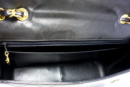 CHANEL Jumbo 11" Large Chain Shoulder Bag Flap Black Lambskin Gold f98