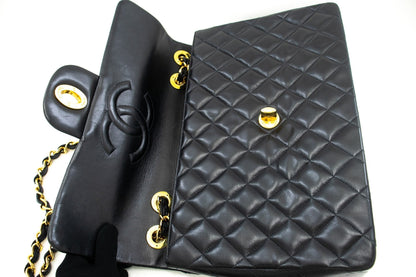 CHANEL Classic Large 13" Flap Chain Shoulder Bag Black Lambskin j63