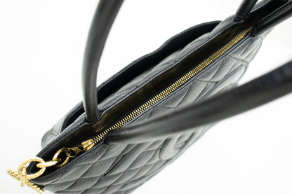 CHANEL Gold Medallion Caviar Shoulder Bag Shopping Tote Black i53