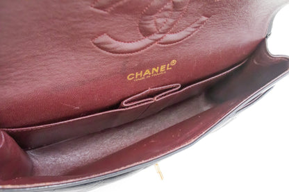 CHANEL Classic Double Flap Medium Chain Shoulder Bag Black Lamb k34
