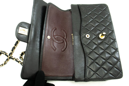 CHANEL Classic Double Flap Medium Chain Shoulder Bag Black Lamb k34