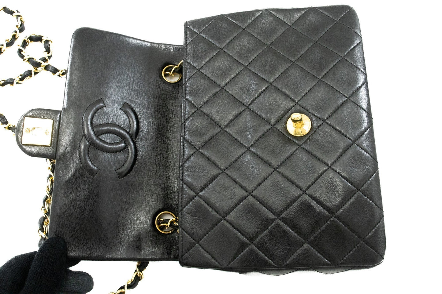 CHANEL Mini Square Small Chain Shoulder Bag Crossbody Black Quilt k44