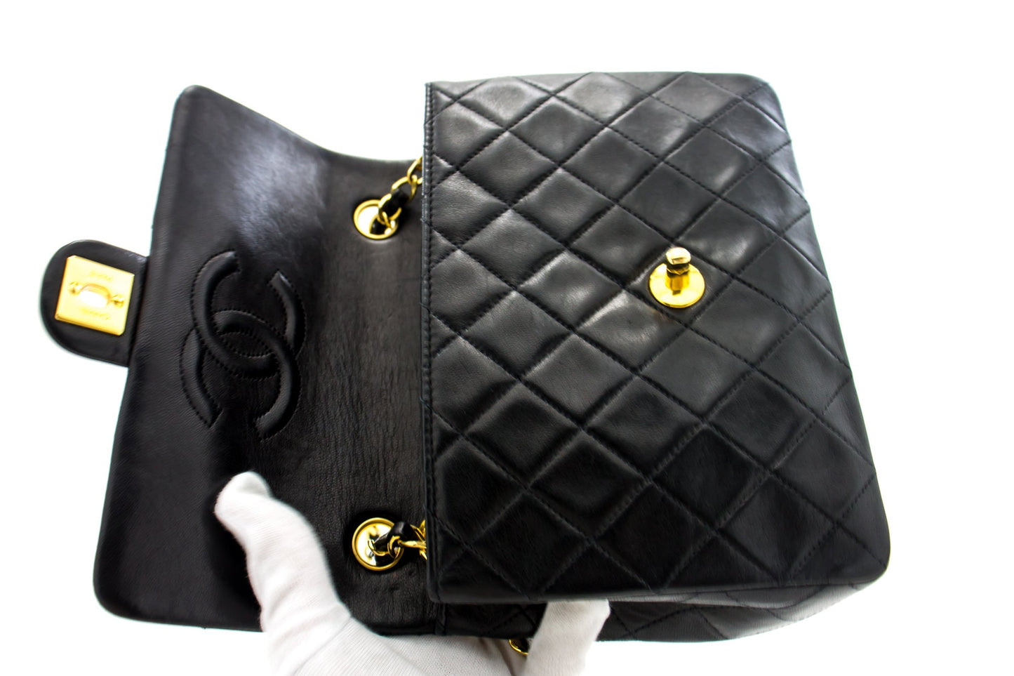 CHANEL Mini Square Small Chain Shoulder Bag Crossbody Black Quilt h15