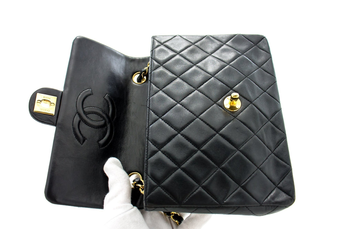 CHANEL Mini Square Small Chain Shoulder Bag Crossbody Black Quilt g90