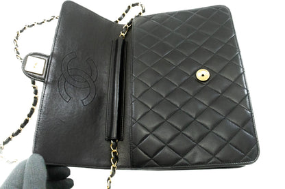 CHANEL Chain Shoulder Bag Clutch Black Quilted Flap Lambskin Purse k11