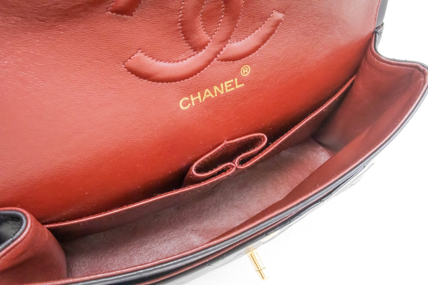 CHANEL Classic Double Flap 10" Chain Shoulder Bag Black Lambskin k46