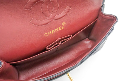 CHANEL Classic Double Flap 9" Chain Shoulder Bag Black Lambskin j57