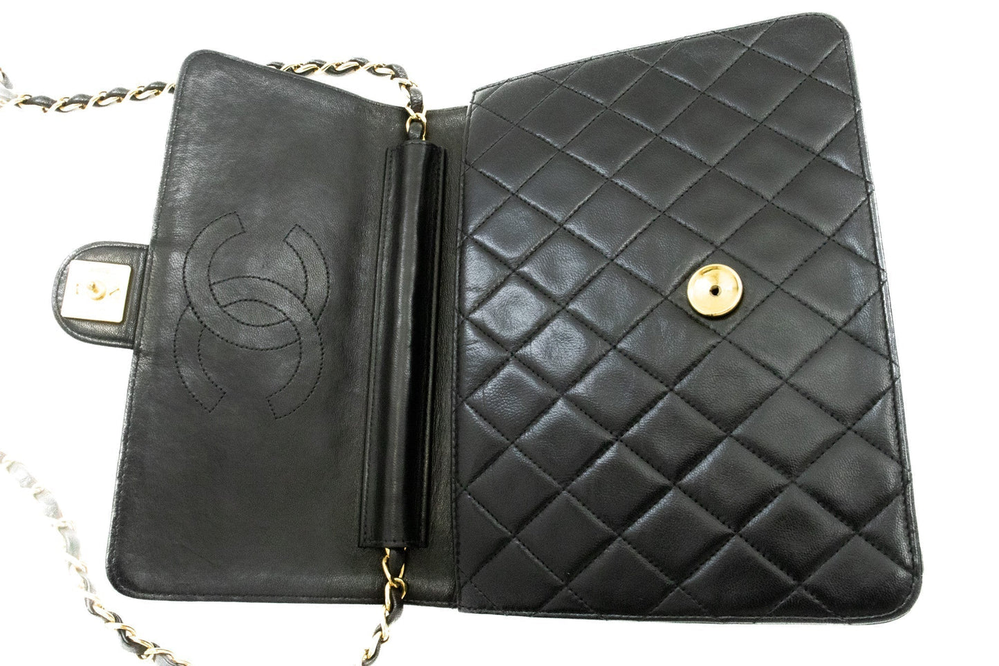 CHANEL Small Chain Shoulder Bag Clutch Black Quilted Flap Lambskin j60