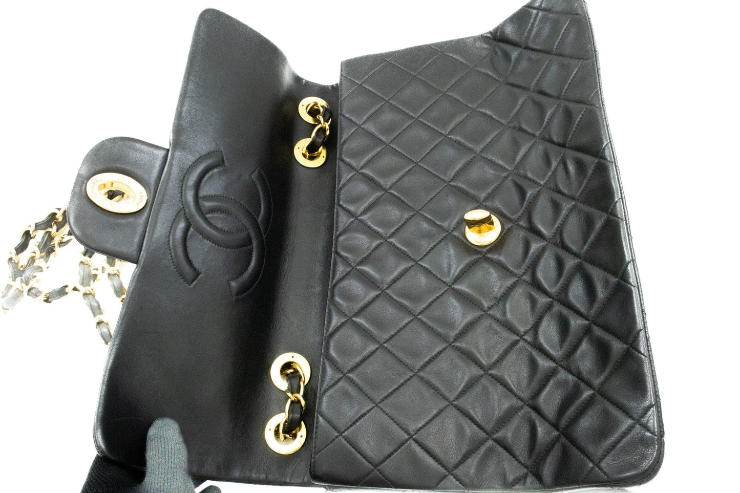 CHANEL Classic Large 13" Flap Chain Shoulder Bag Black Lambskin j58