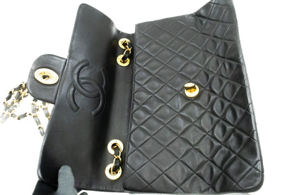 CHANEL Classic Large 13" Flap Chain Shoulder Bag Black Lambskin j58