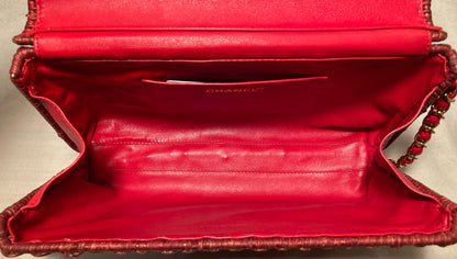 Chanel Red Wicker Classic Flap Shoulder Bag