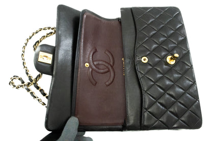 CHANEL Classic Double Flap Medium Chain Shoulder Bag Black Lamb k61